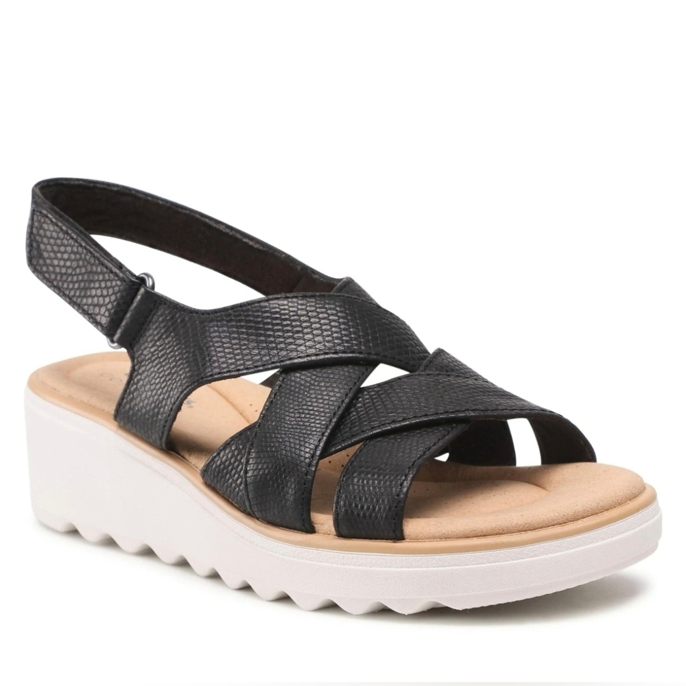 Clark's 7W Black Leather Jillian Sandals
